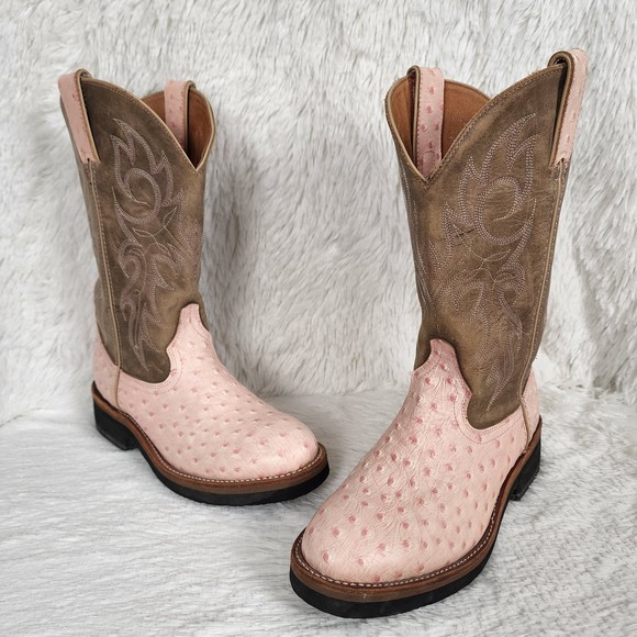 Road Wolf Shoes - Road Wolf Pink Ostrich Roper Cowboy Boots